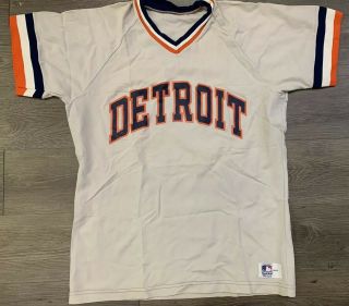 Vtg 80’s Detroit Tigers Sand Knit Jersey Size Large Made Usa
