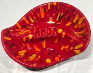 Vtg Mid Century Modern Speckled Red Yellow Orange Bright Colors Ceramic Ashtray