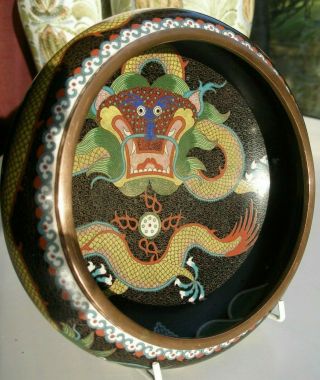 Antique 19th Century Chinese Cloisonne Dragon Bowl 20 Cm Signed,  Heavy