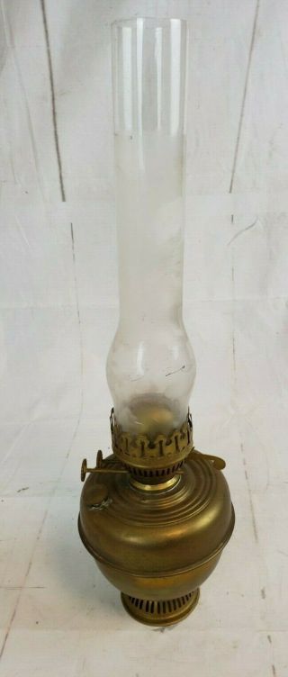 Vintage Antique Brass Oil Lamp W/ Clear Glass Top 20 " Shelf Farm Ranch Pt2