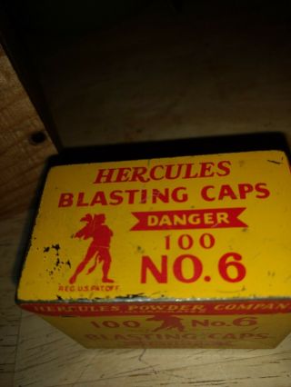 Vintage Hercules Powder Co.  Blasting Caps Tin 100 Count No 6.