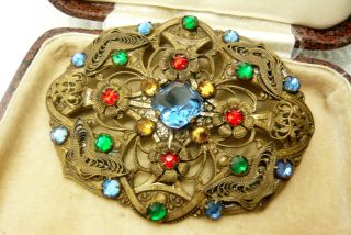 Vintage Jewellery Art Deco Czech Filigree Rhinestone Brooch Pin