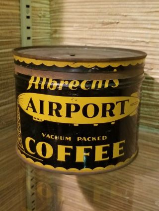Antique Airport Coffee Key Wind Tin Can 1 Lb Tin Litho Zeppelin Blimp Kw Vintage