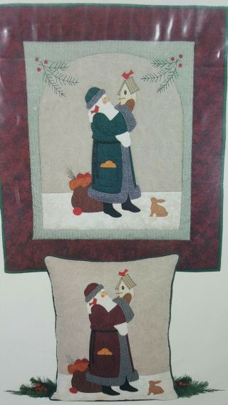 Country Appliques Christmas Quilt Santa With Birdhouse Olde Santa Series Vintage