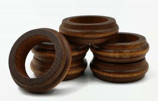 Vintage Round Wooden Napkin Rings Wood Table Home Decoration Set Of 6