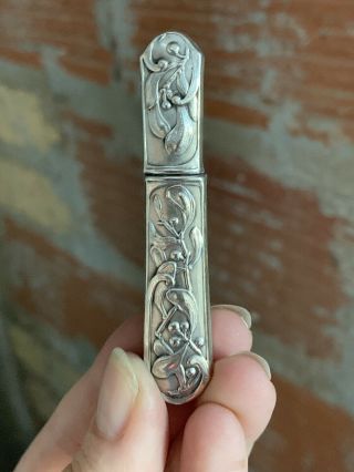 Mistletoe Victorian Silver Plate Needle Toothpick Case Box Art Nouveau Antique