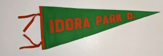 Vintage Wool Idora Park Ohio With Orange Lettering Sewn To A Green Pennant