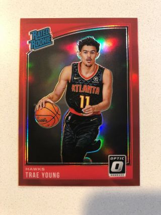 2018 - 2019 Trae Young Donruss Optic Holo Prizm Red Rated Rookie /99 