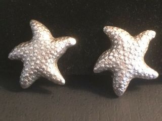 Large 1.  25 " Artsy Vintage 925 Sterling Silver Lifelike Starfish Clip On Earrings