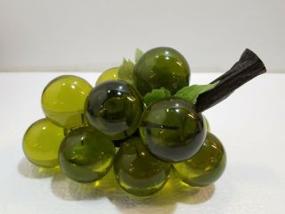Vintage 1960s Lucite Acrylic Green Grape Cluster 7 1/2 " Long With Limb/ Leaves