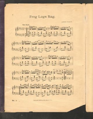 FROG LEGS RAG James Scott 1906 Piano Solo Ragtime Vintage Sheet Music 2