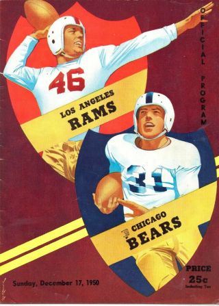 December 17,  1950 Los Angles Rams,  Chicago Bears Football Program