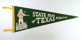 Vintage State Fair Of Texas Dallas Pennant Wool Felt Flag Big Tex Cowboy Tent
