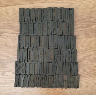 Antique 74 Pc Wood Type 2.  5 " Printing Blocks Alphabet Letterpress Letters Number