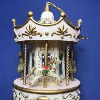 Vintage Carousel Christmas Ornament Merry Go Round Hard Plastic Horses Diorama