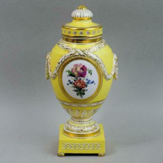 Antique Kpm Berlin Porcelain Vase & Cover C.  1870