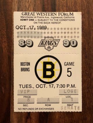 Nhl Bruins Vs Los Angeles Kings Ticket Stub - Oct 17,  1989 - Gretzky 1851 Ceremony