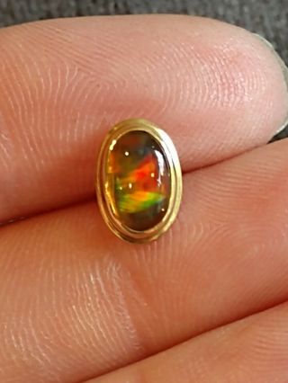Antique Solid 14k Yellow Gold Black Fire Opal Tie Tack Pin