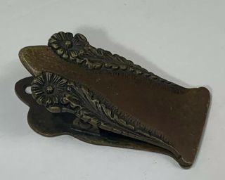 Old Antique Victorian / Early 1900s Brass Paper Clip Clasp Holder Ornate Floral