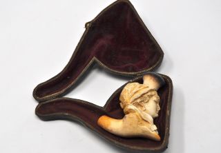 19th Century Hand Carved " Bust Of A Victorian Woman " Block Meerschaum Pipe