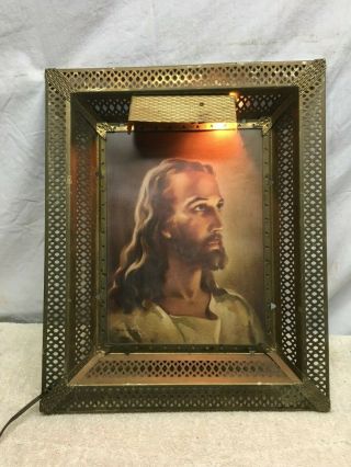 Vtg Metal Frame14in X 17in Lighted Jesus Lithograph