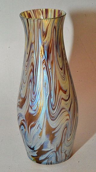 Antique Loetz Art Glass Vase - Iridescent Pulled Marbelized Design 8 - 1/2 " H