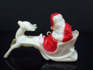 Vintage Santa In Reindeer Sleigh Figure Hard Plastic Christmas Ornament Irwin