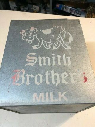 Vintage Smith Brothers Milk Galvanized Porch Delivery Box With Funny Cow Image