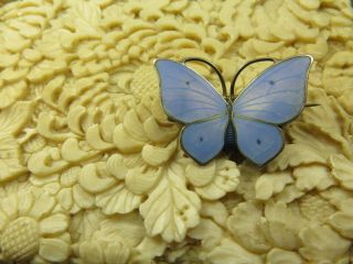 Antique Marius Hammer Silver & Enamel Butterfly Brooch Opalescent Blue