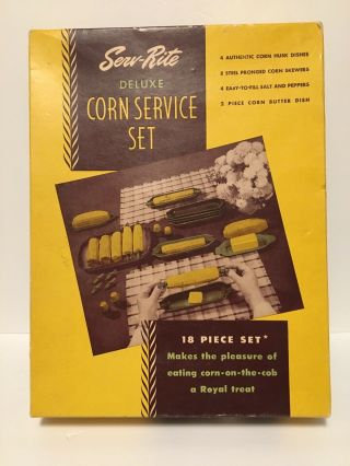 Vintage 1950 ' s Serv Rite Deluxe 18 Piece Corn Service Set Box 3