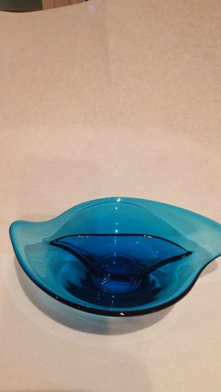 Vintage Aqua Blue Glass Mid Century Dish Bowl Candy Atomic Retro Divided Small