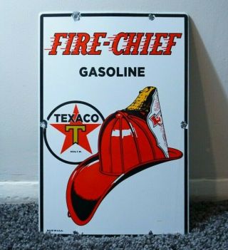Vintage Texaco Fire Chief Gasoline Porcelain Sign Gas Oil Metal Station Pump Ad