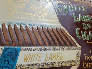 1920s Vintage Smoke White Label Cigars Embossed Tin Sign Tobacco General Store