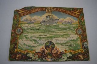 Vintage Royal Order Of Atlantic Voyageurs Certificate,  1960,  Usns A.  M.  Patch