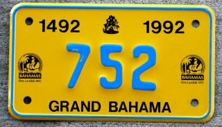 1492 - 1992 Bahamas Motorcycle License Plate Grand Bahama