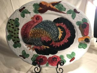 Vintage Turkey Platter Vimax Italy Numbered 704 18” X 14” Thanksgiving