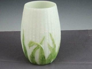 Antique Libbey Art Glass Corn Maize Cream And Green Vase