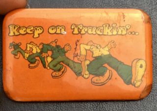 Vintage 70s Robert Crumb Keep On Truckin’ Fisher Usa Button Orange