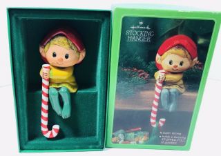 Vtg Hallmark Pixie Elf Elves Stocking Hanger Holder 6 " Christmas