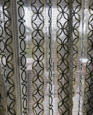 Vintage 60s Mid Century Curtain Panel Woven Wool Jute Cream Green 150x 220cm