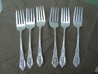 6 Wallace Rose Point Sterling Silver Salad Forks 6 3/8 " Mono " N " 1934 Pattern