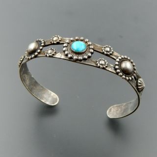 Vintage Navajo Fred Harvey Era Sterling Silver Turquoise Beads Cuff Bracelet 6.  5