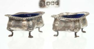 Solid Silver Salt Cellars With Glass Liners - 1913 Sheffield 115.  3 Grams