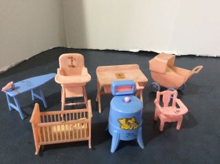 Vintage Renwal Dollhouse Furniture Baby Nursery Buggy Cradle