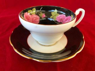 Fine Vintage Foley Bone China Hand Painted Cup And Saucer Roses.