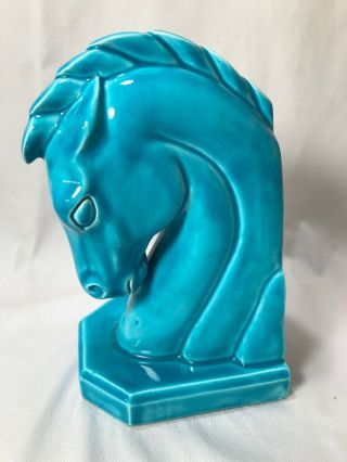 1960s Mid Century Modern Mcm Blue Ceramic Horse Head Bust Figurine Statue 6 " H