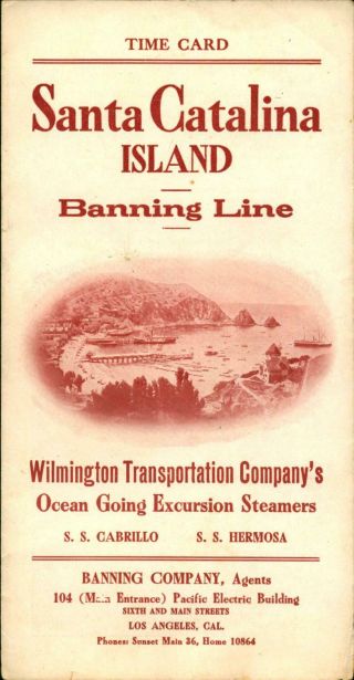 1914 Santa Catalina Island Steamship Timetable Brochure Banning Line Ocean Going