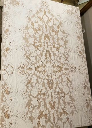 Vtg Quaker Lace Tablecloth Off White Floral Damask 60” X 114” Cotton Loops