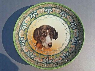 Rare Antique Nippon Dog Wall Plaque Plate Hand Painted Enamel Marked