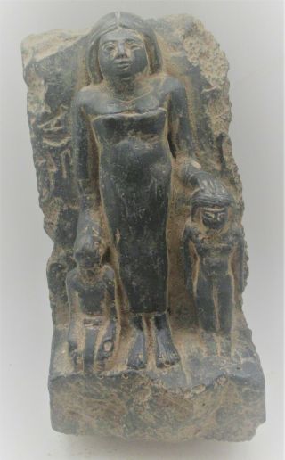 Scarce Circa 500bce Ancient Egyptian Black Glazed Statue Triad